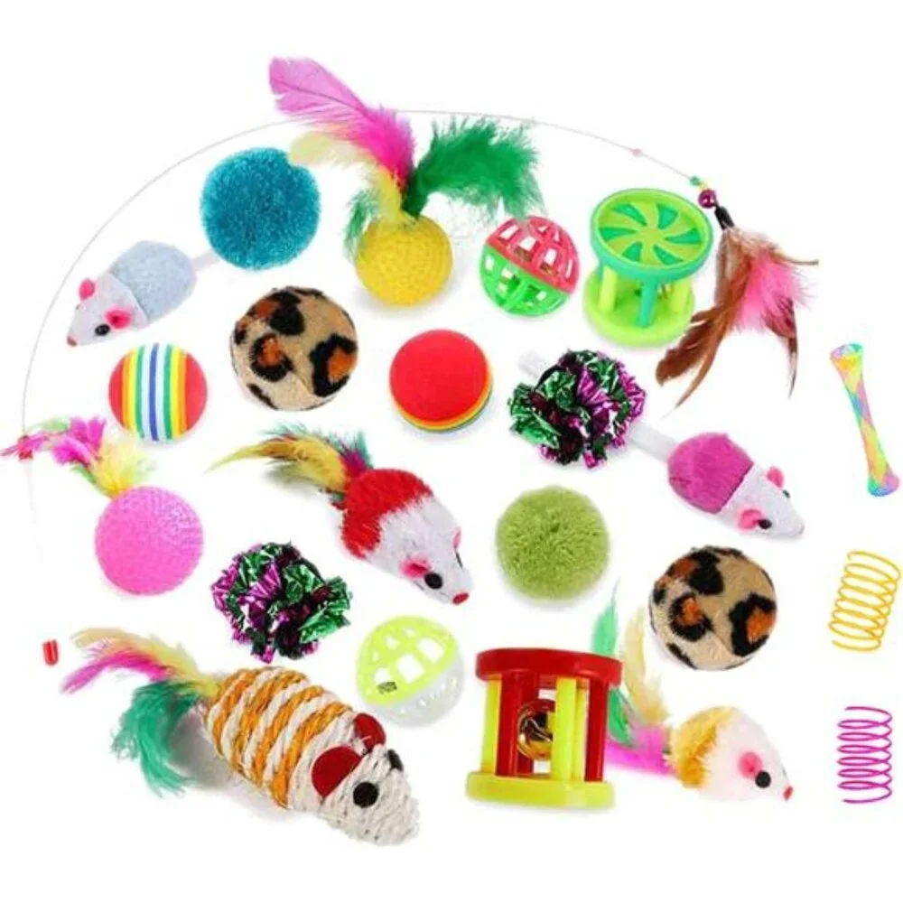 32Pcs Cat Toys Kitten Interactive Pet Toys Assortments, Foldable Rainbow